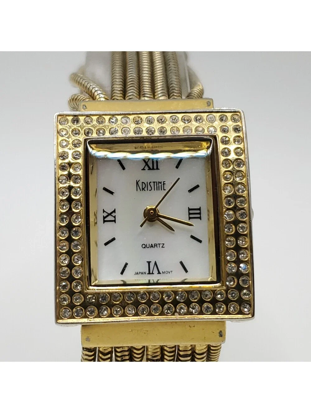 Kristine Rhinestone Bezel Square 24mm Womens Watch Gold Tone New Battery